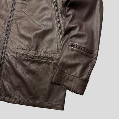 Prada Milano 00’s Nappa Leather Stash Pocket Hooded Jacket - L | Default Title, Brown