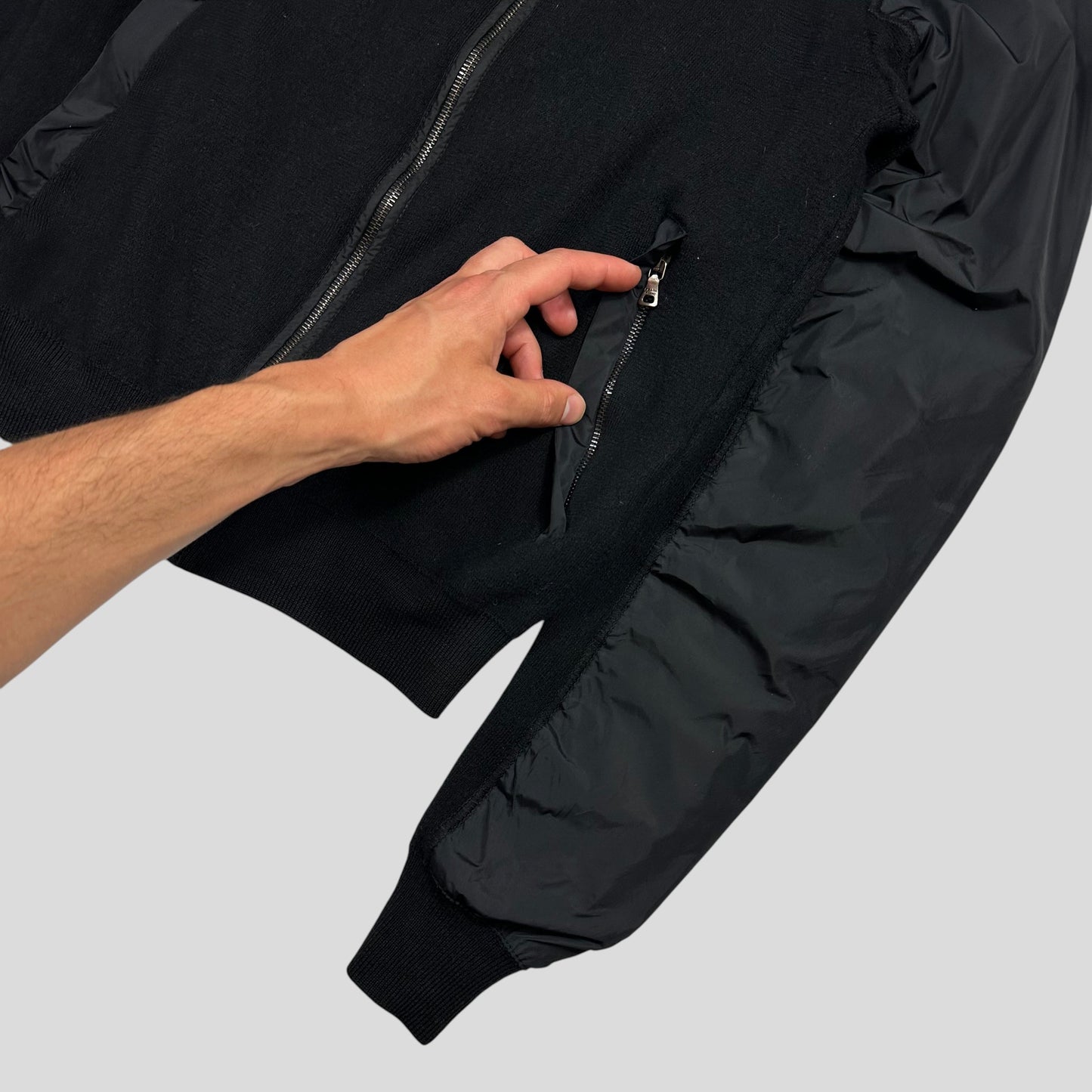 Prada Sport 2009 Black Nylon Wool Hybrid Bomber Jacket - S | Default Title, Black
