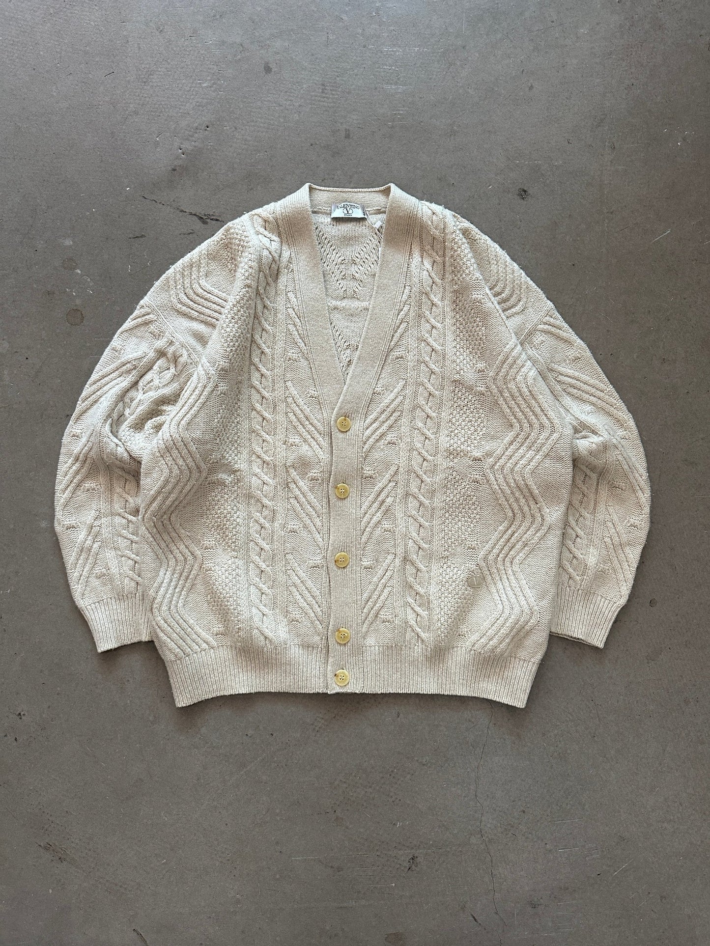 1980's Valentino Cable Knit Cardigan - L | Large, Red