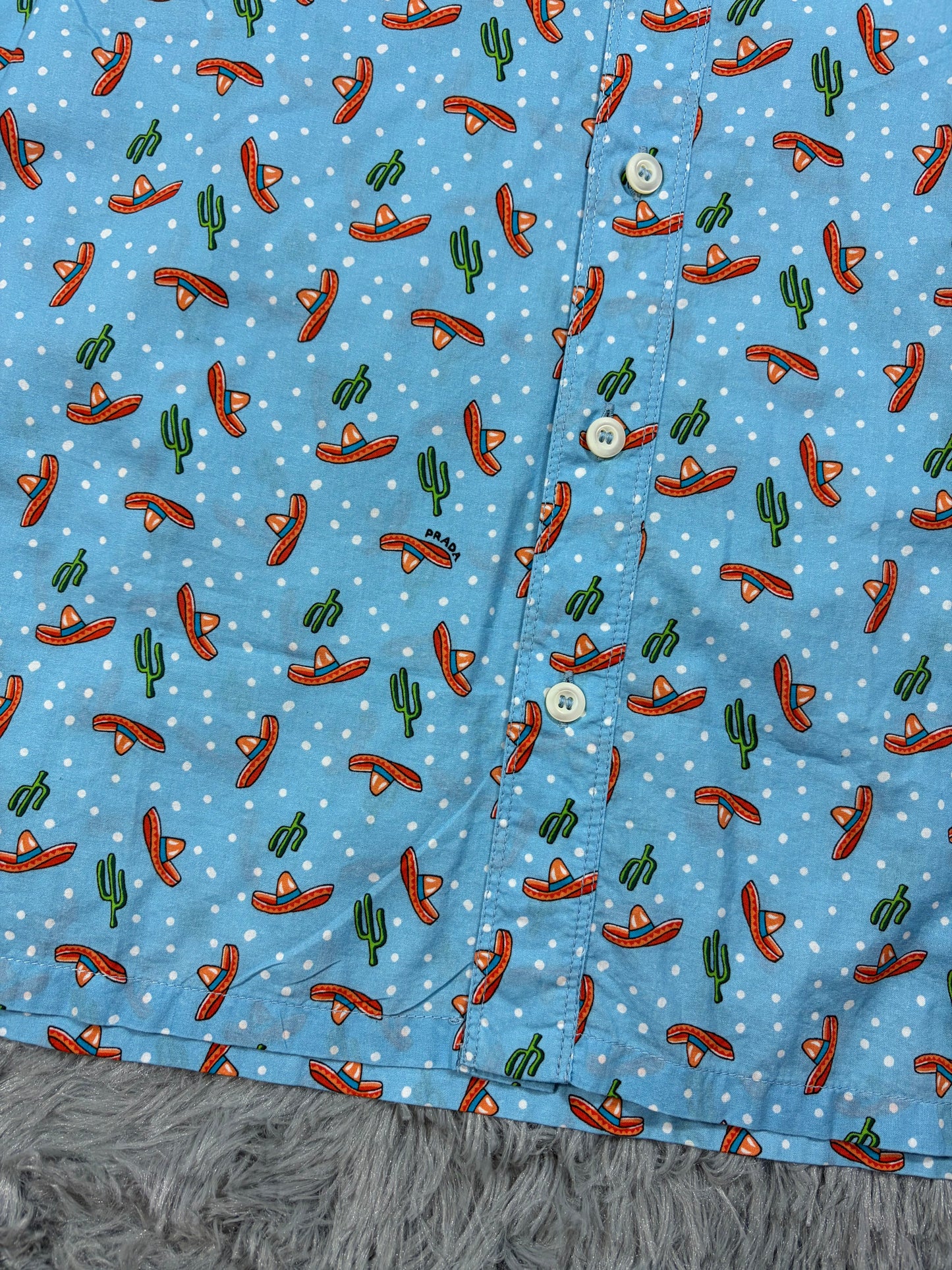 Prada 2016 Sombrero Cartoon Western Double Pocket Shirt - L | O/S, Blue
