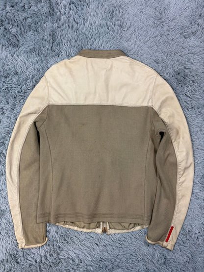 Prada Sport 2004 Cream Leather + Cotton Panelled Biker Jacket - M | O/S, Multicoloured