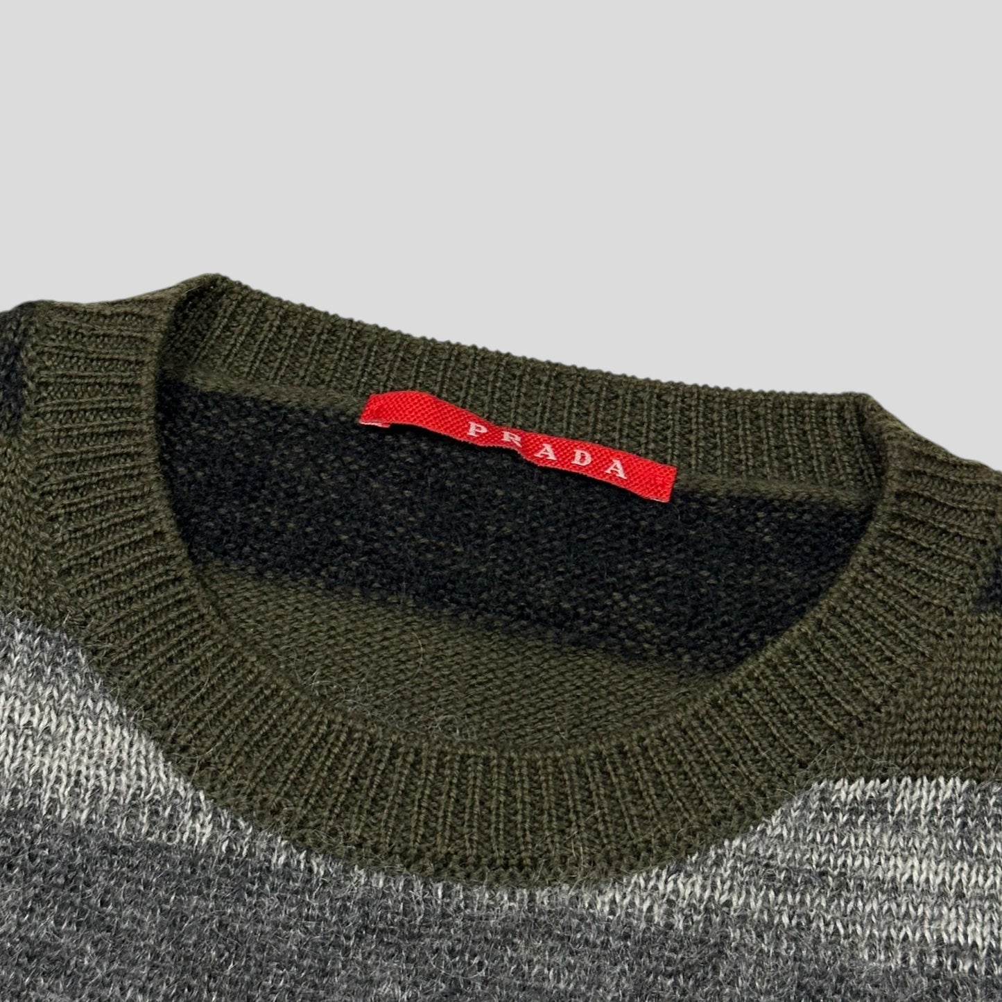 Prada Sport 2006 Striped Mohair Alternating Texture Leather Logo Knit Jumper - S