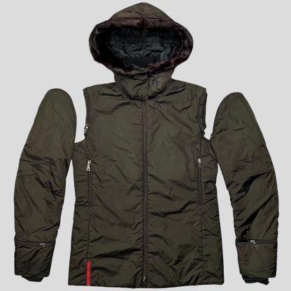 Prada Sport AW00 7 in 1 Nylon Padded Goat Fur Modular Bag Jacket - IT42 (S) | Default Title, Khaki