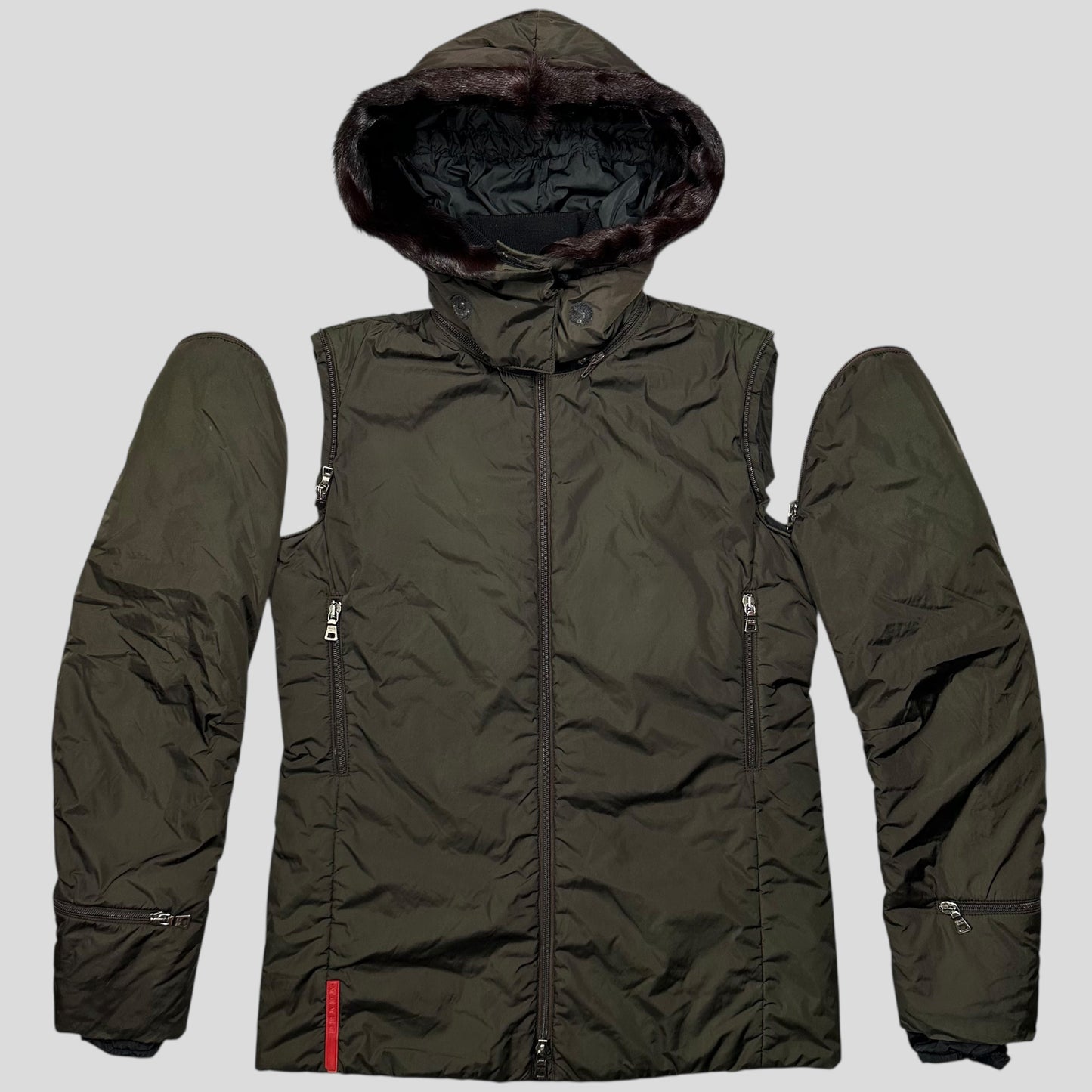 Prada Sport AW00 7 in 1 Nylon Padded Goat Fur Modular Bag Jacket - IT42 (S) | Default Title, Khaki