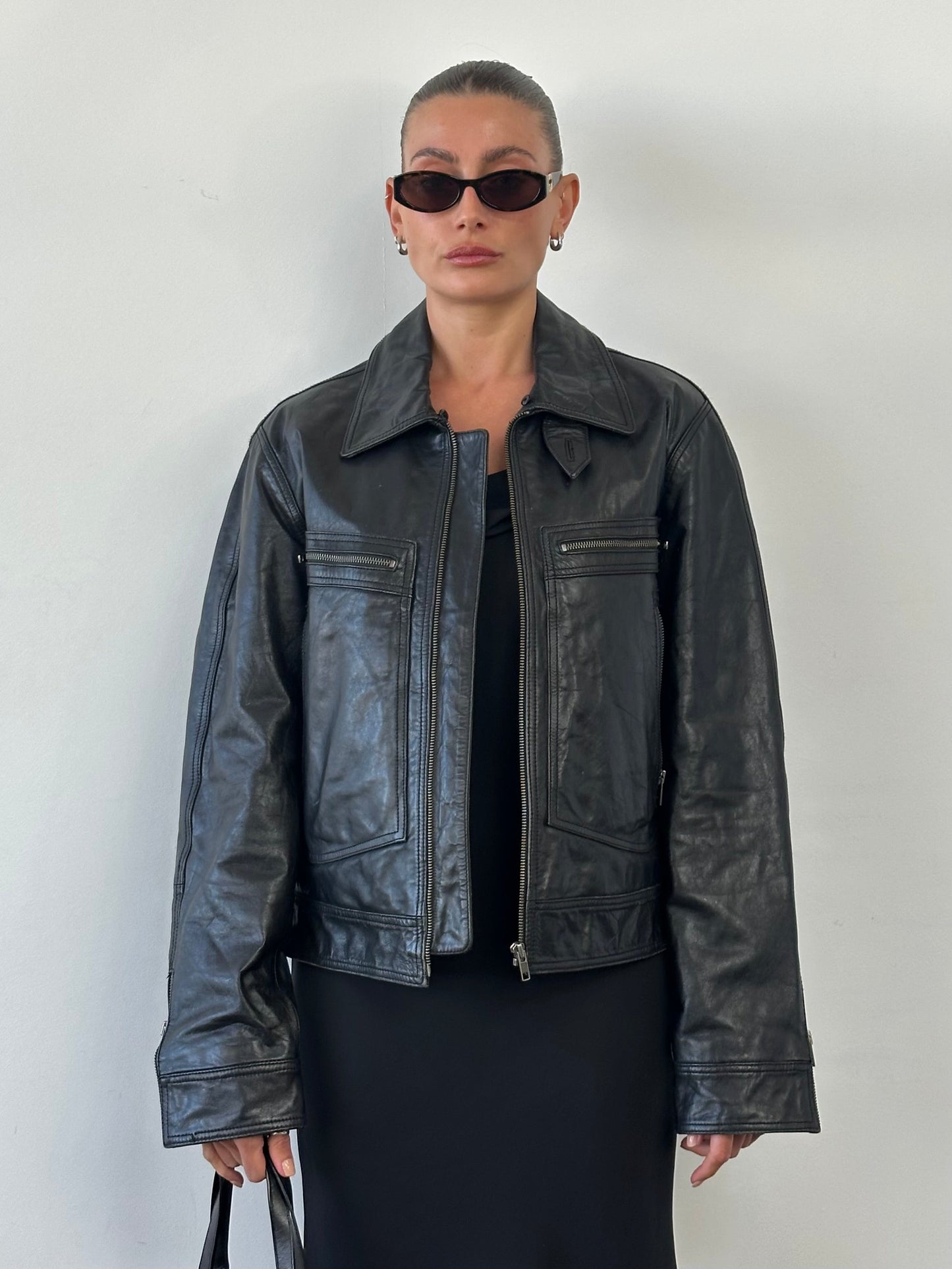 Conbipel High Neck Leather Jacket - M