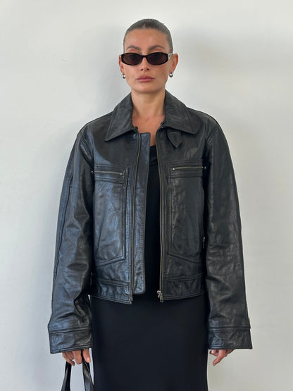 Conbipel High Neck Leather Jacket - M