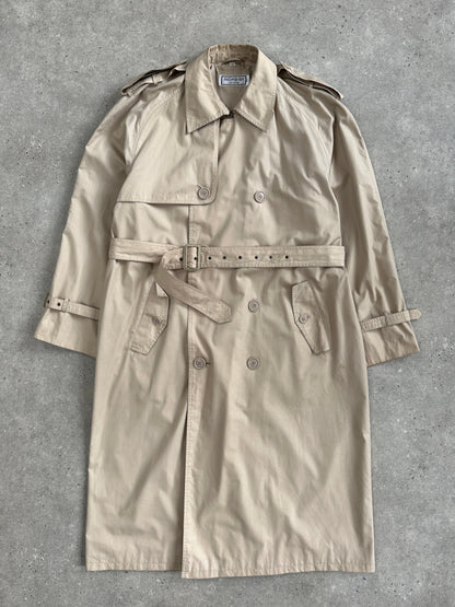 Yves Saint Laurent Pour Homme 1980s Cotton Double Breasted Belted Trench Coat - XL