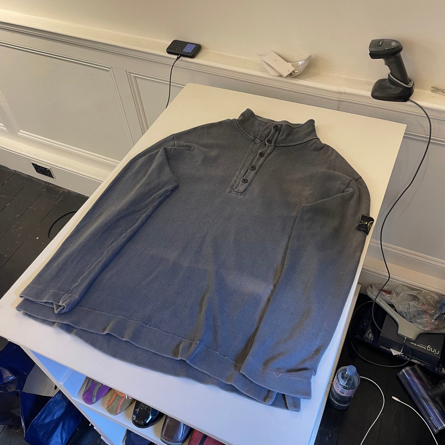 Stone Island Grey AW99 Button Collar Jumper | XX-Large, Grey