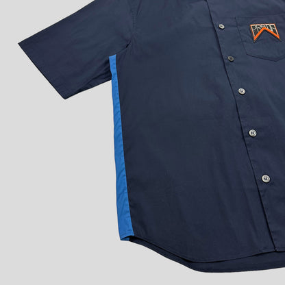Prada Milano 2018 Rubber Logo Tech Stripe Shirt - L | Navy
