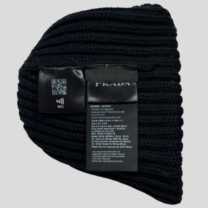 Prada 2020 Braided Virgin Wool + Re-nylon Plaque Logo Beanie - M