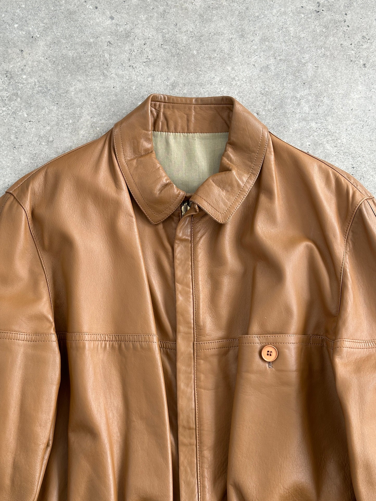 Italian Vintage 1980s Reversible Leather Cinched Jacket - XL