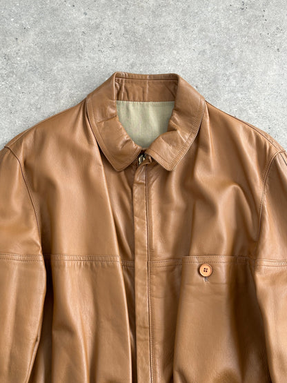 Italian Vintage 1980s Reversible Leather Cinched Jacket - XL