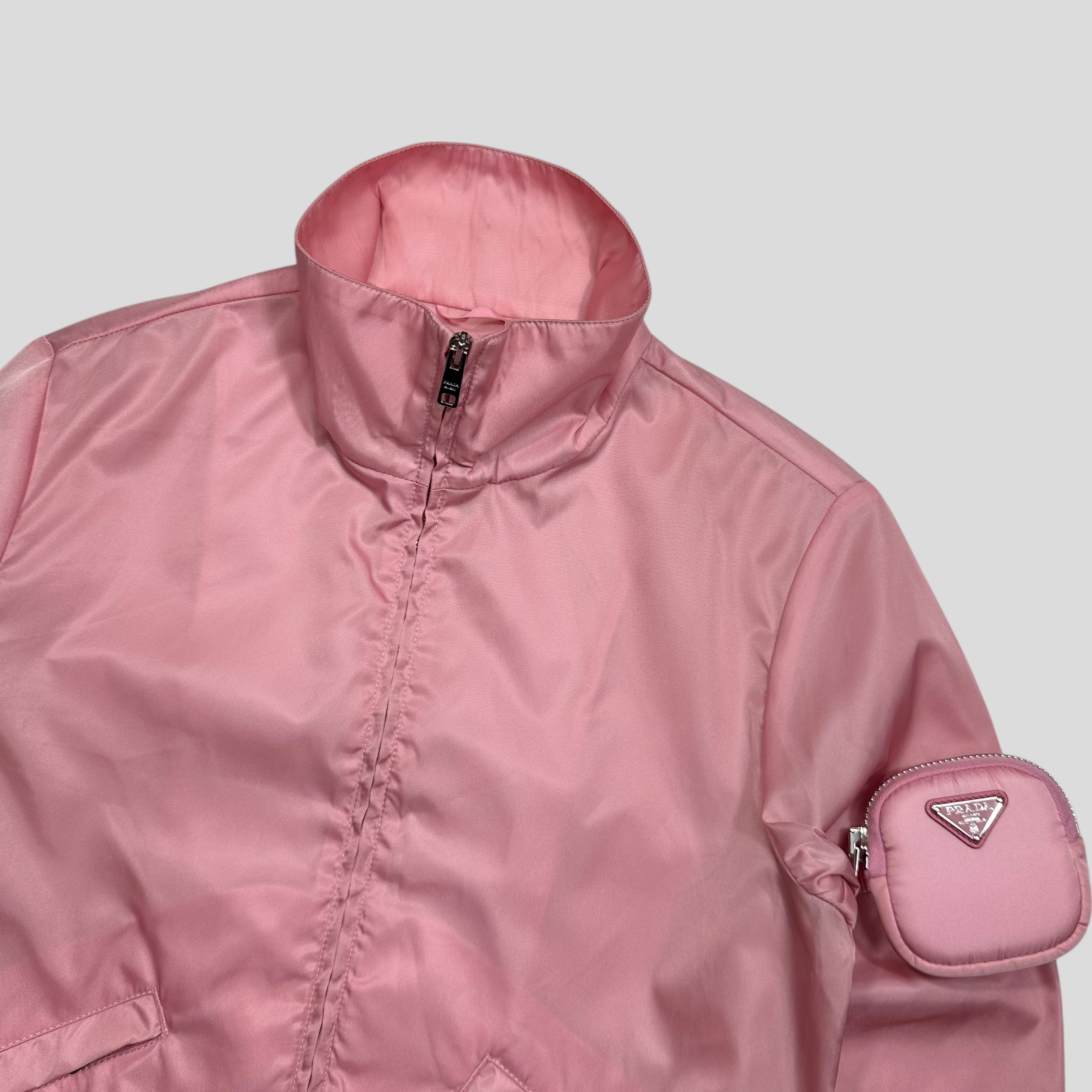Prada 2020 Baby Pink 3D Triangle Plaque Pouch Re-Nylon Jacket