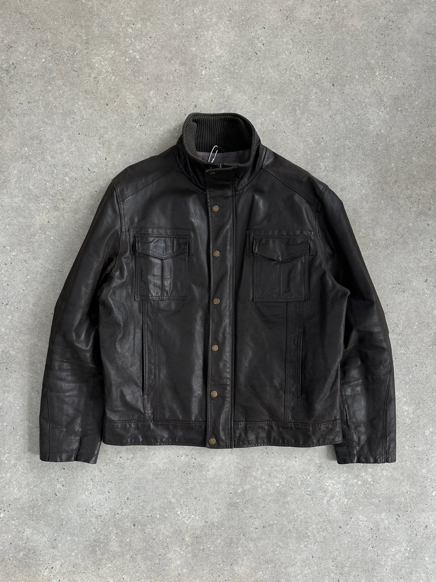 Vintage High Neck Leather Jacket - XL