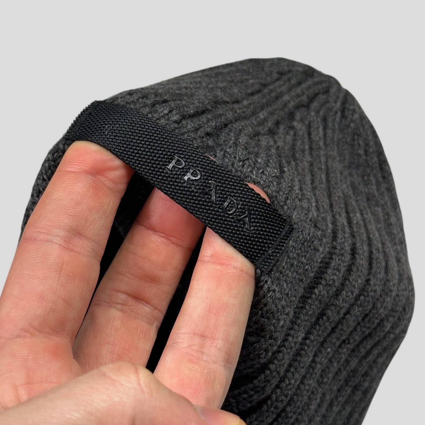 Prada Sport 2007 Carbon Logo Grey Wool Beanie - OS