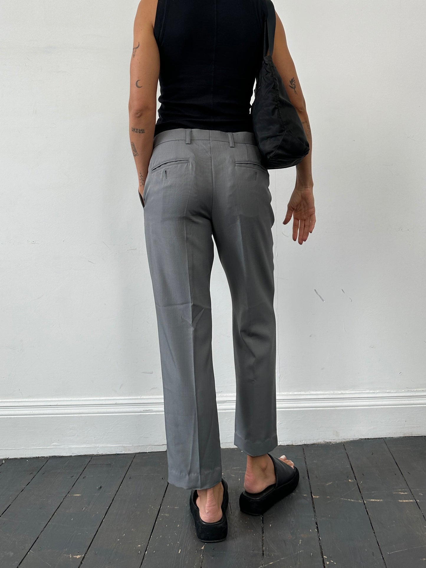 Vintage Silk Linen Tapered Leg Tailored Trousers - W32