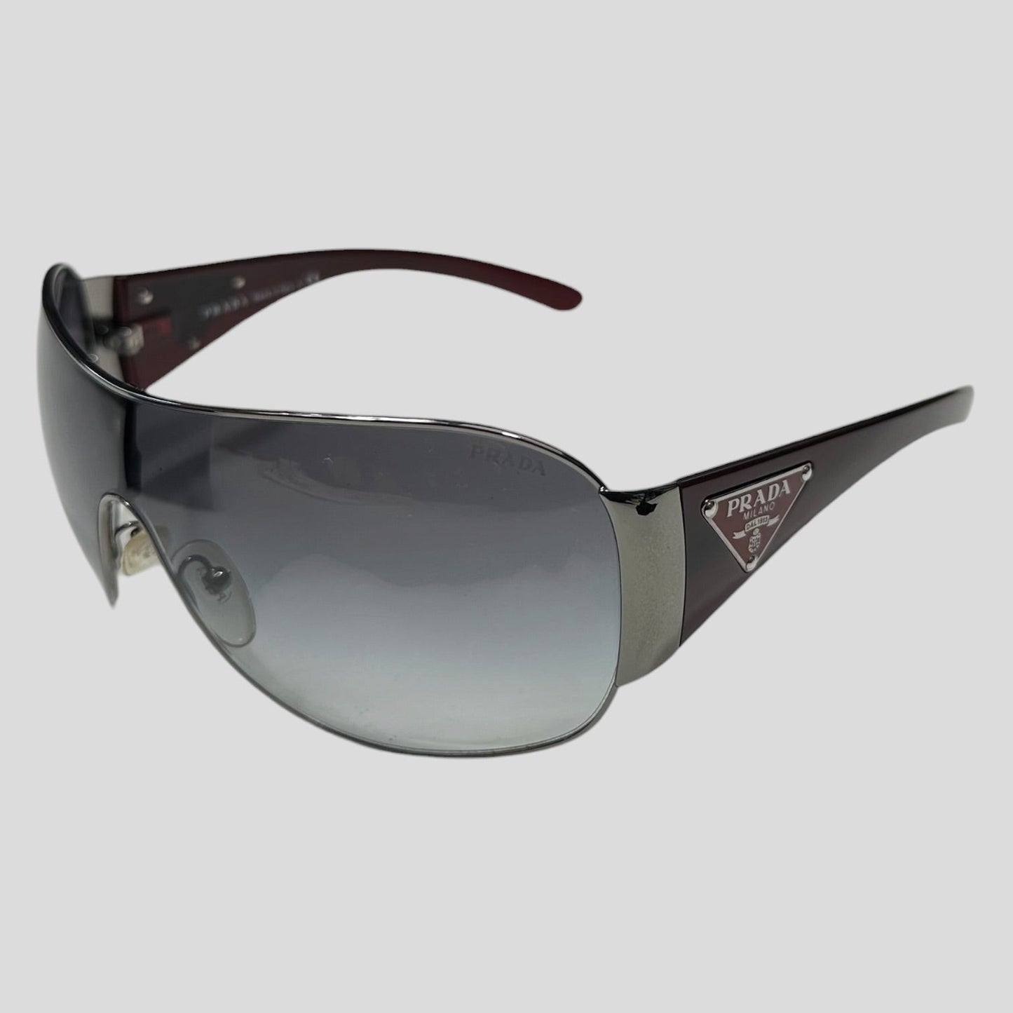 Prada Milano 00’s Triangle Logo Gradient Shield Sunglasses | O/S, Grey