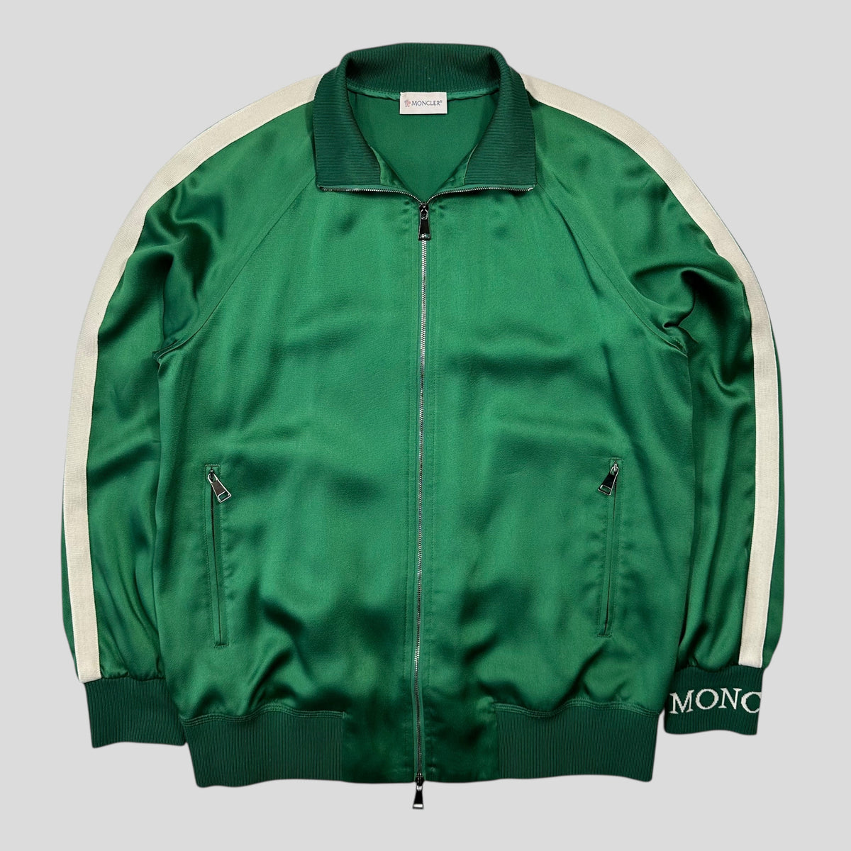 Moncler 2018 Satin Polyester Striped Track Jacket - 42 (M/L) | Medium, Green