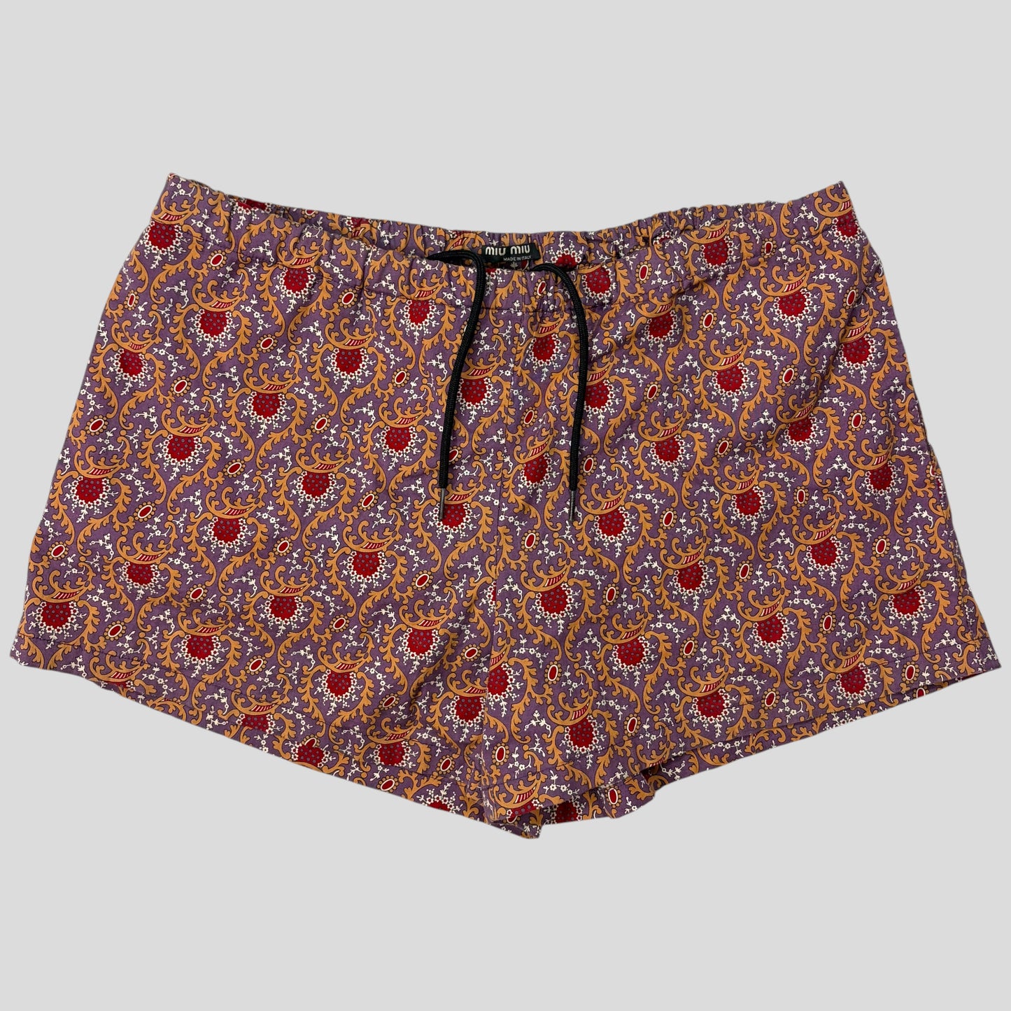 Miu Miu 00’s Baroque Paisley Print Cotton Swim Shorts - IT52 | Default Title, Tan
