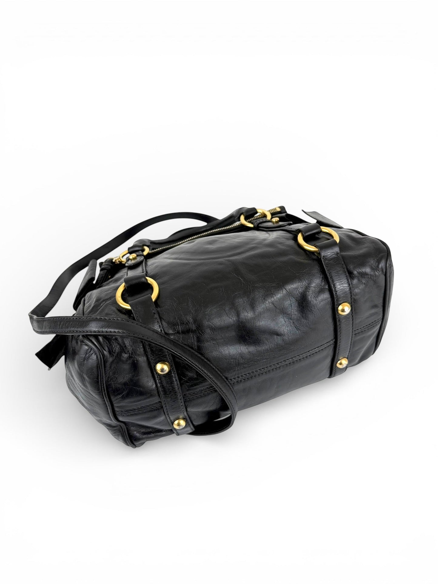 2012 Miu Miu Vitello Shine Leather 2way Bow Black Handbag | O/S, Black
