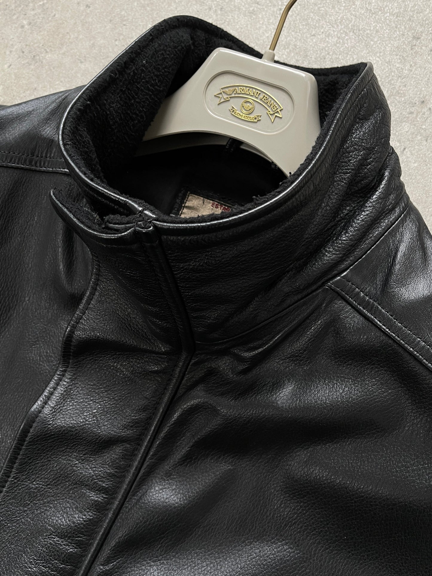 Armani Jeans 2000s High Neck Double Zip Leather Jacket - XXL