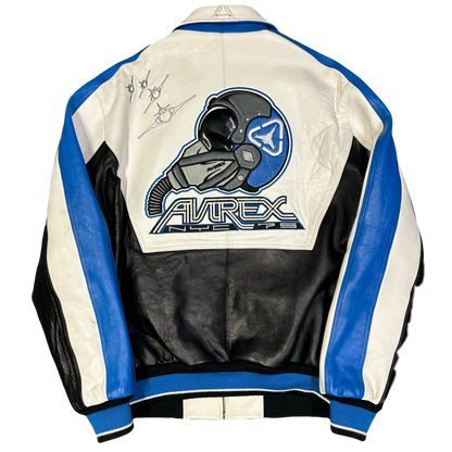 Avirex Fighter Jet Leather Jacket In White & Blue ( L )