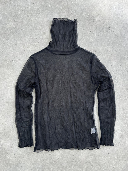 Vintage 2000s Sheer Crinkled Roll Neck Top - S/M