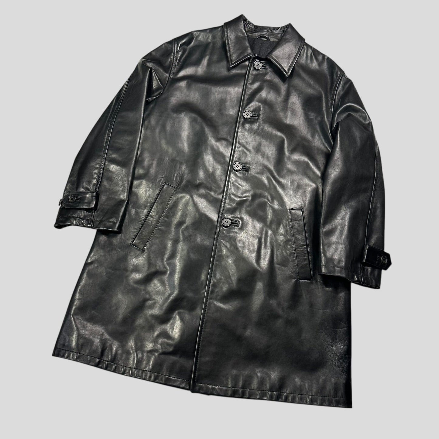 Prada Milano AW98 Wool Lined Gloss Leather Matrix Trench Coat - IT50