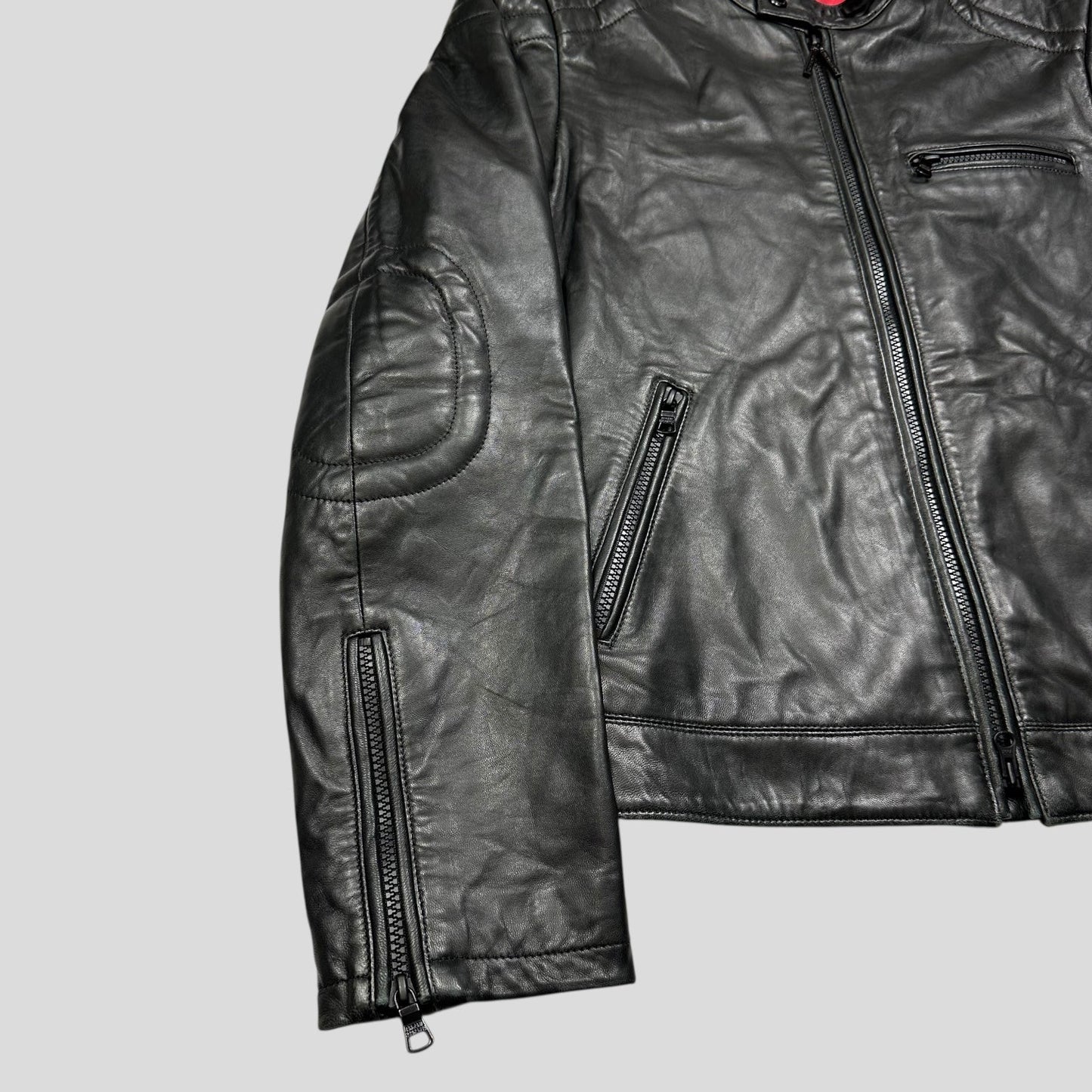 Armani Leather Moto Padded Biker Jacket - S | Default Title, Black