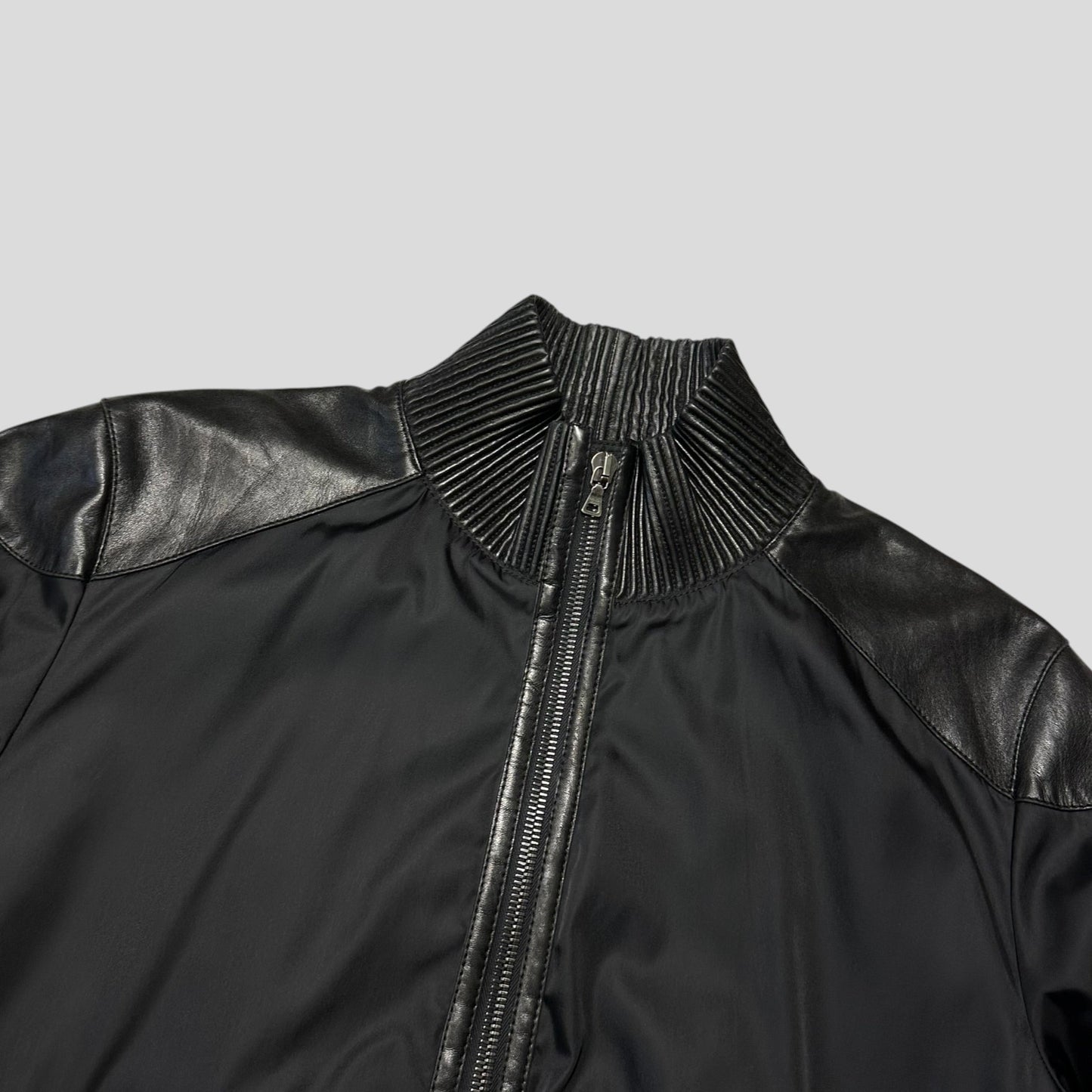 Prada Milano 2007 Gabardine Nylon + Leather Bomber Jacket - IT52 (L) | Default Title, Black