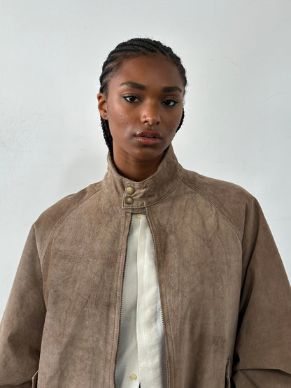 Vintage 1990s High Neck Suede Bomber Jacket - XL