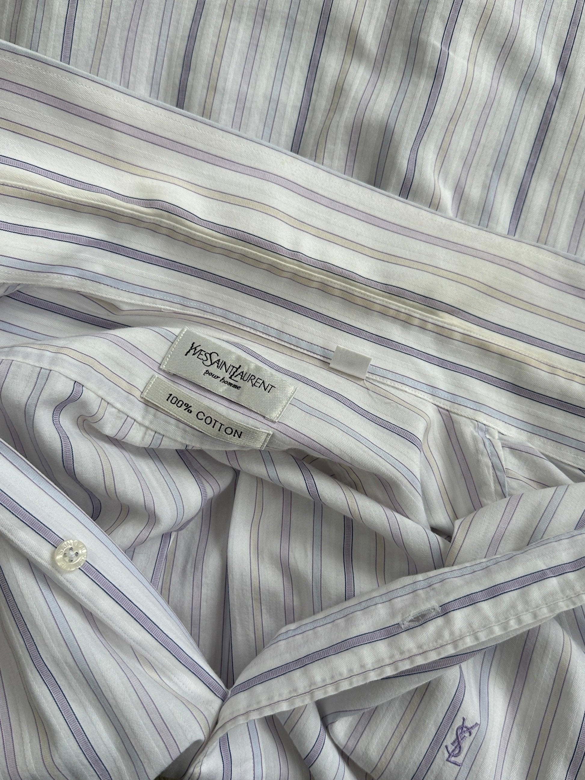 Yves Saint Laurent Stripe Pure Cotton Logo Shirt - XL - Known Source