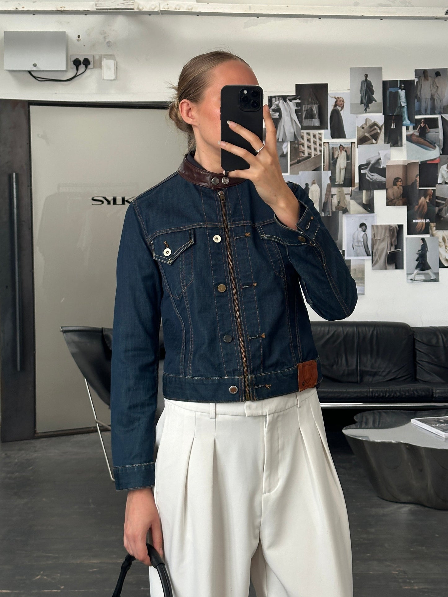 Hollywood Trading Company HTC 2000s “Night Flyer” Moto Denim Jacket - S