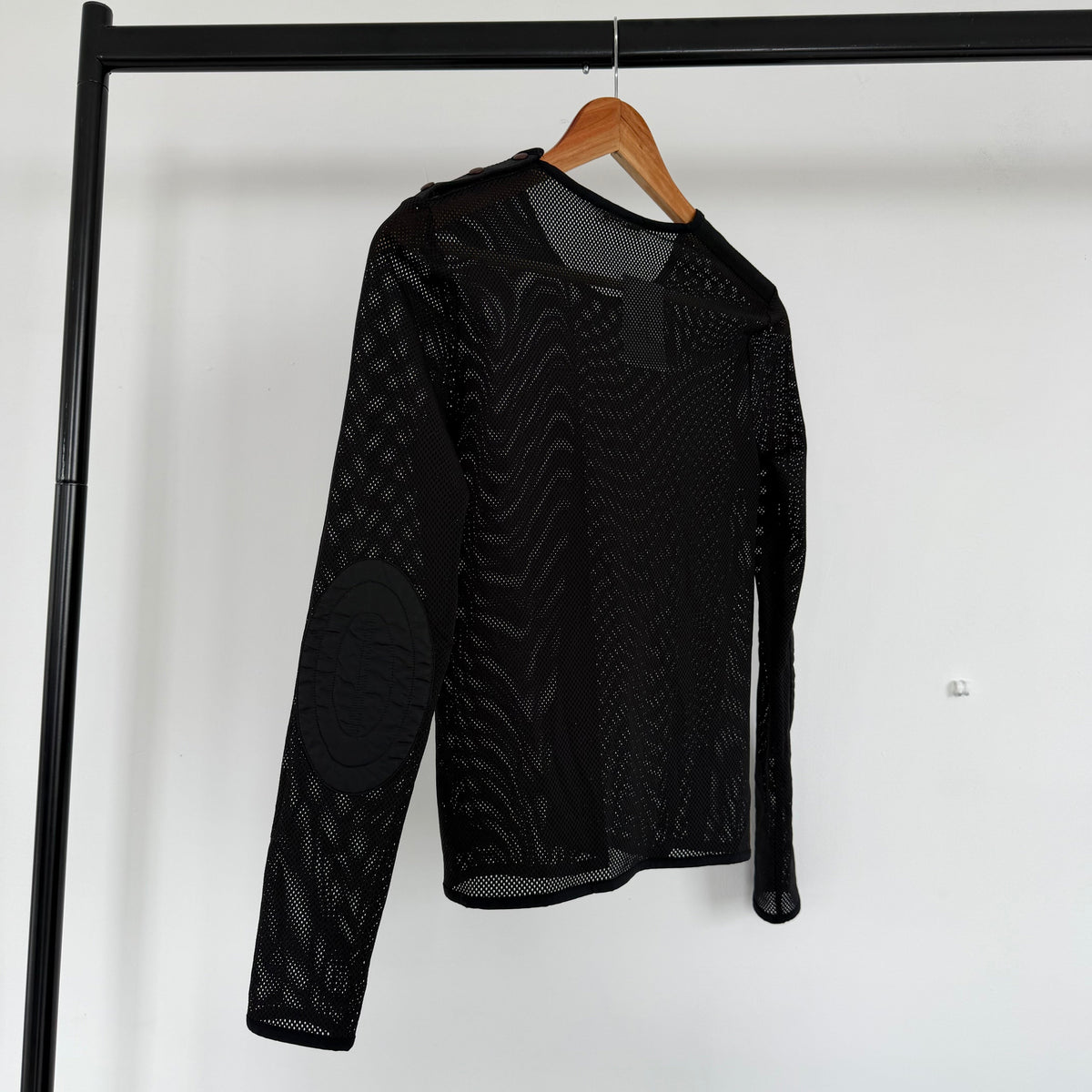 ss2000 prada sport asymmetrical neck mesh longsleeve top | O/S, Black