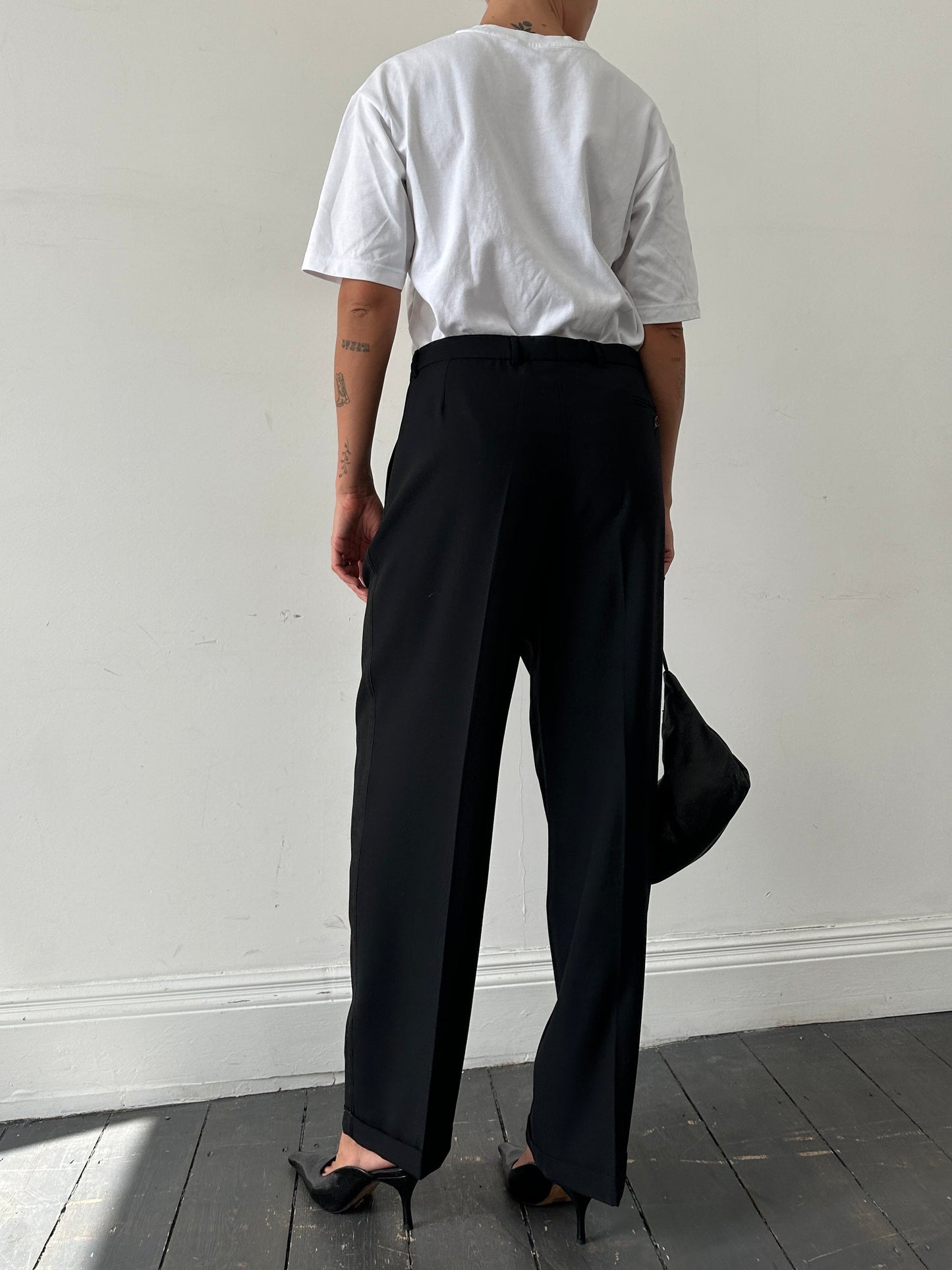 Vintage Pure Wool Straight Leg Tailored Tuxedo Trousers - W32