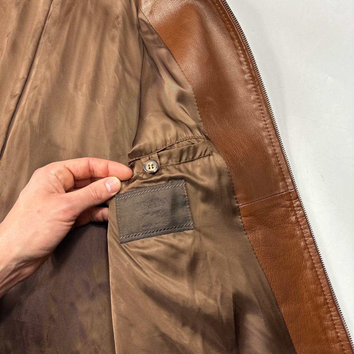 Prada Milano FW98 Whiskey Leather Nylon Lined Zip Work Jacket - IT50 | Default Title, Brown