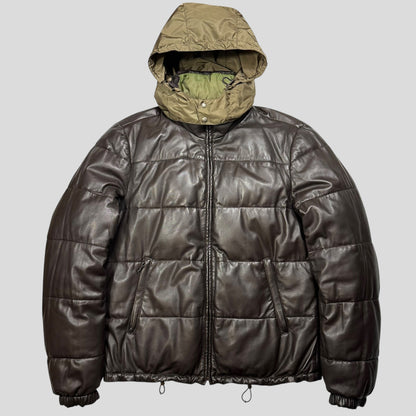 Prada Milano 2012 Leather Reversible Triangle Logo Nylon Puffer Jacket - L | Default Title, Multicoloured