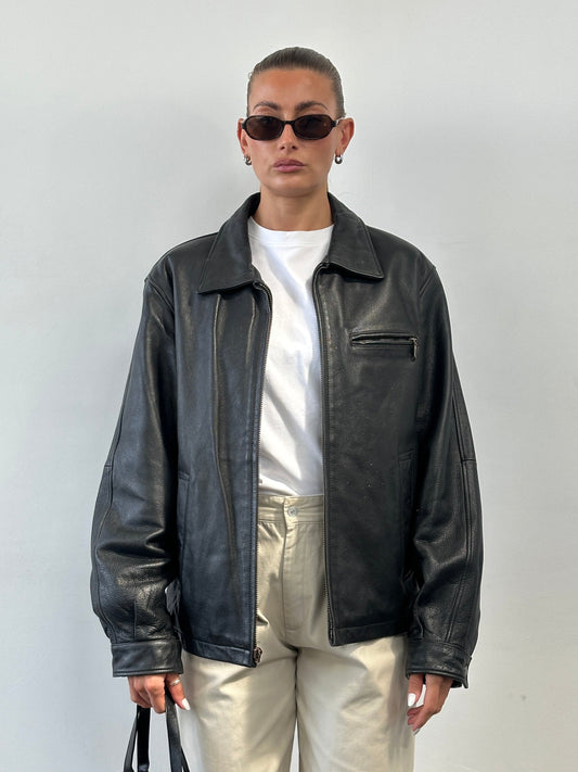Vintage Minimal Leather Jacket - L
