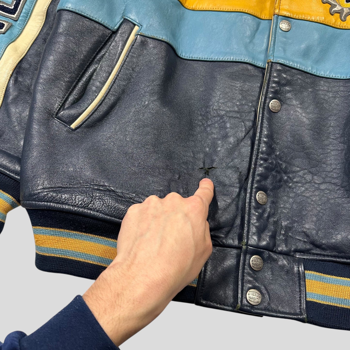 Avirex 90’s NYC Exciting Hoops Quilted Leather Varsity Jacket - XL | Default Title, Multicoloured