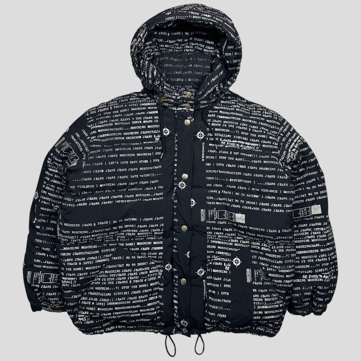 Moschino Jeans 90’s Typewriter Goose Down Puffer Jacket - XL | Large, Black