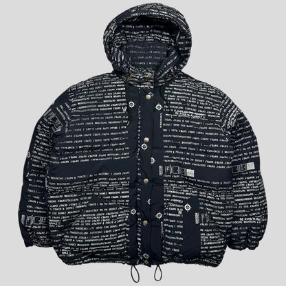 Moschino Jeans 90’s Typewriter Goose Down Puffer Jacket - XL | Large, Black
