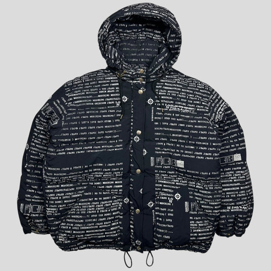Moschino Jeans 90’s Typewriter Goose Down Puffer Jacket - XL | Large, Black