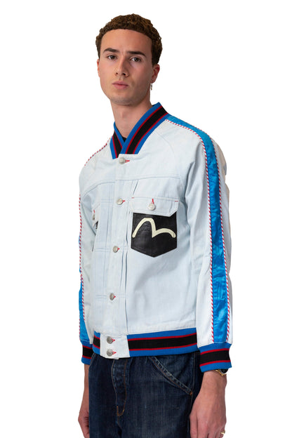 Evisu Stripe Collar Denim Button Up Jacket