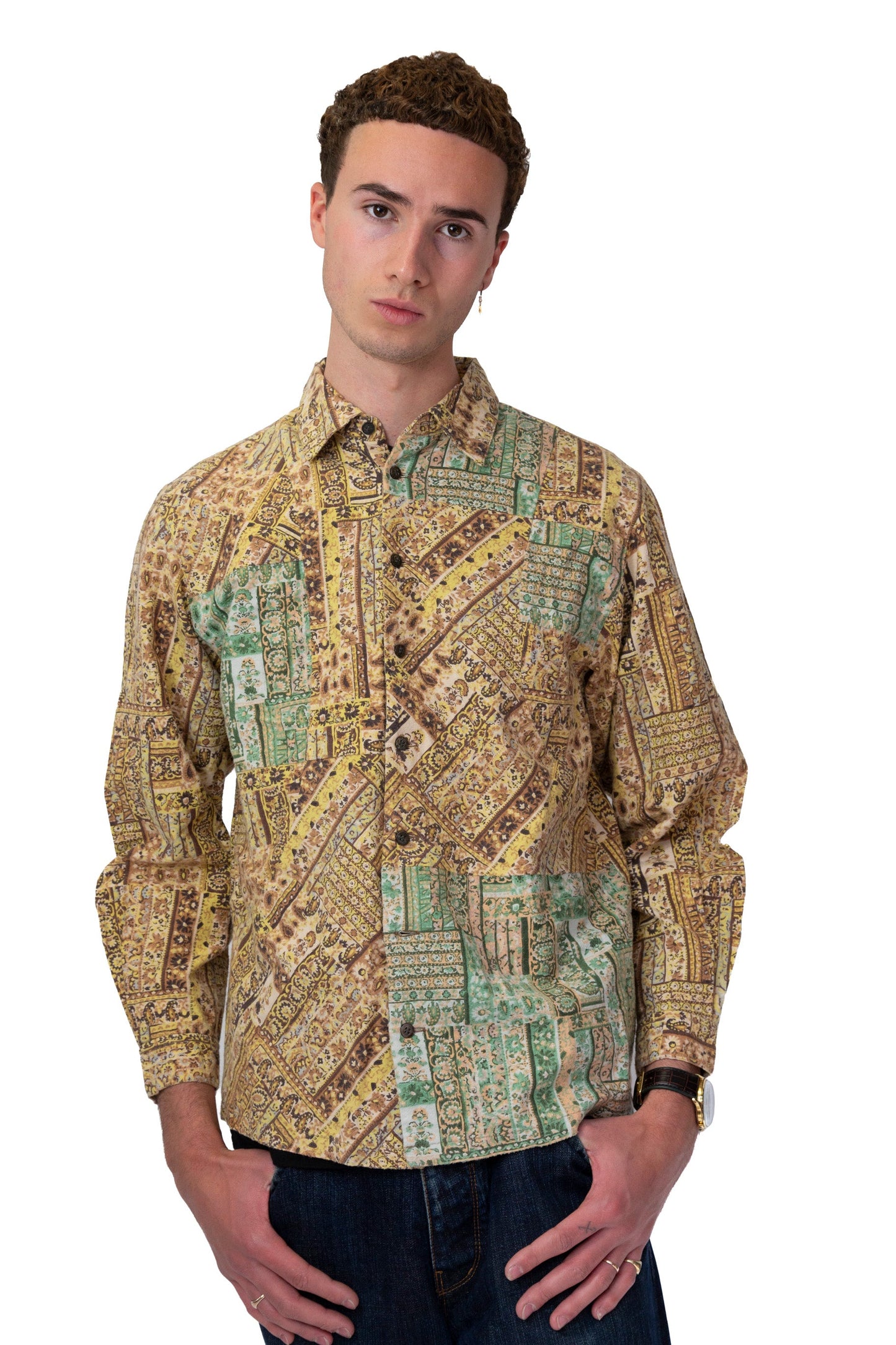 Issey Miyake Hai Abstract Paisley Print Button Up Shirt