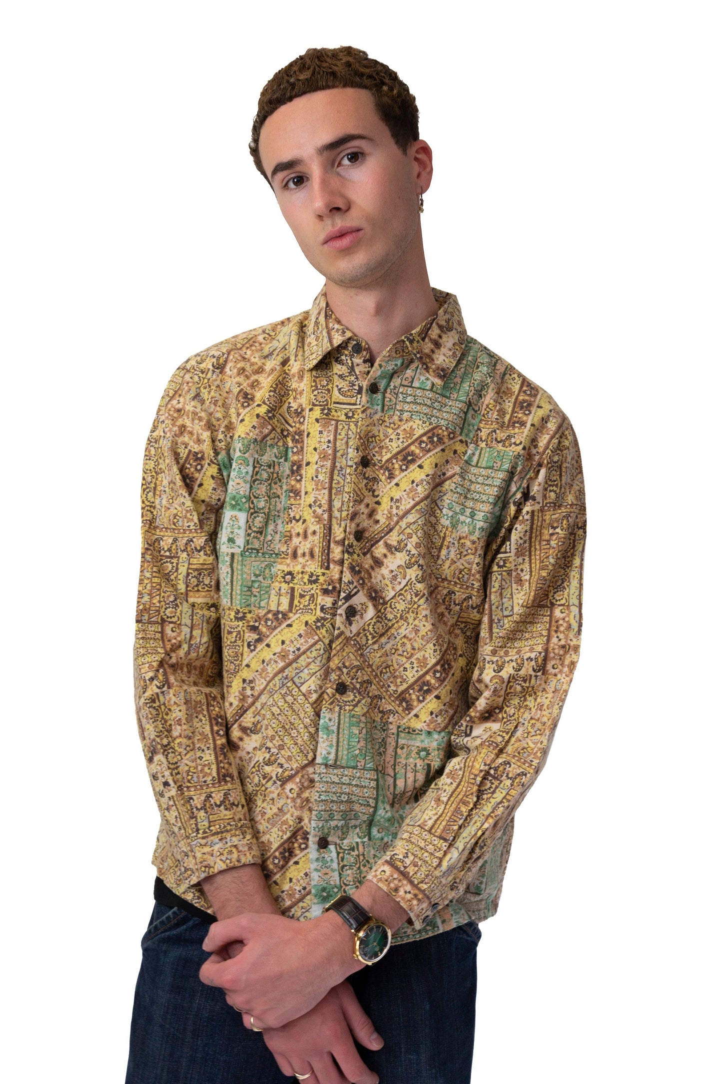 Issey Miyake Hai Abstract Paisley Print Button Up Shirt