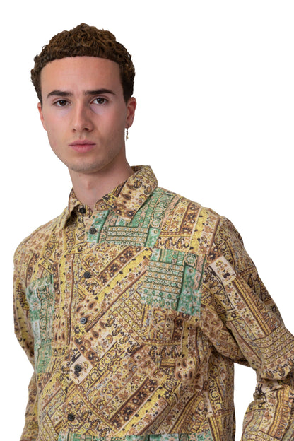 Issey Miyake Hai Abstract Paisley Print Button Up Shirt