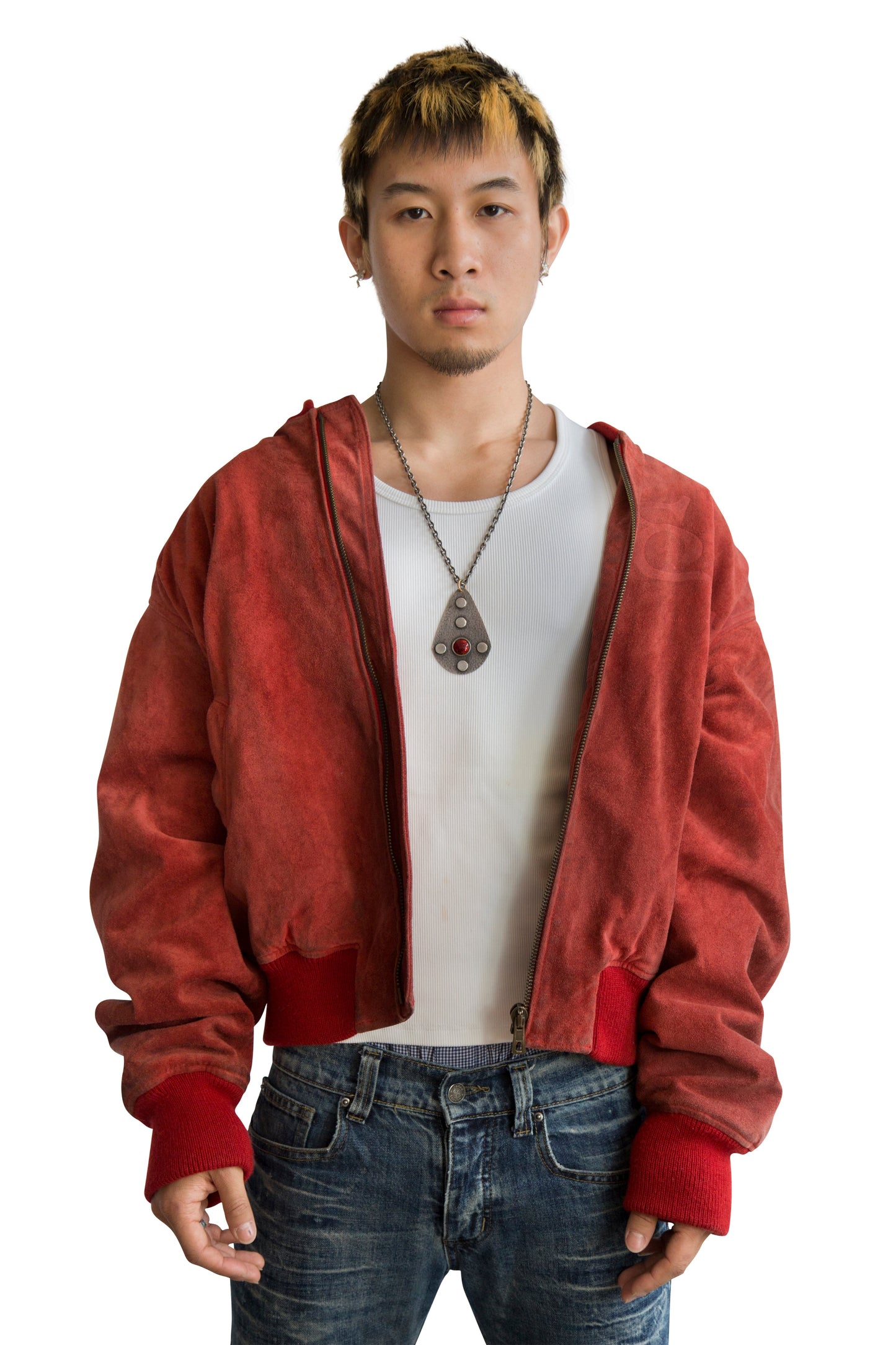 AW1996 Emporio Armani Distressed Red Suede Jacket