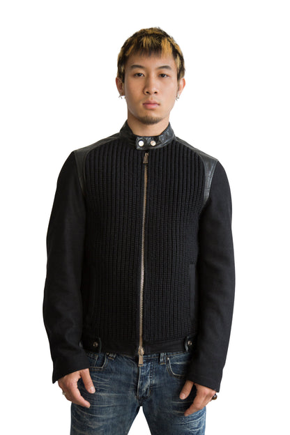 Dsquared2 Knit Panel Black Leather Jacket