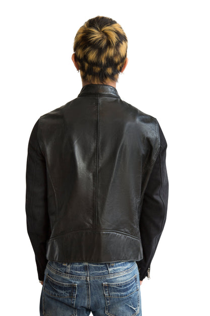Dsquared2 Knit Panel Black Leather Jacket