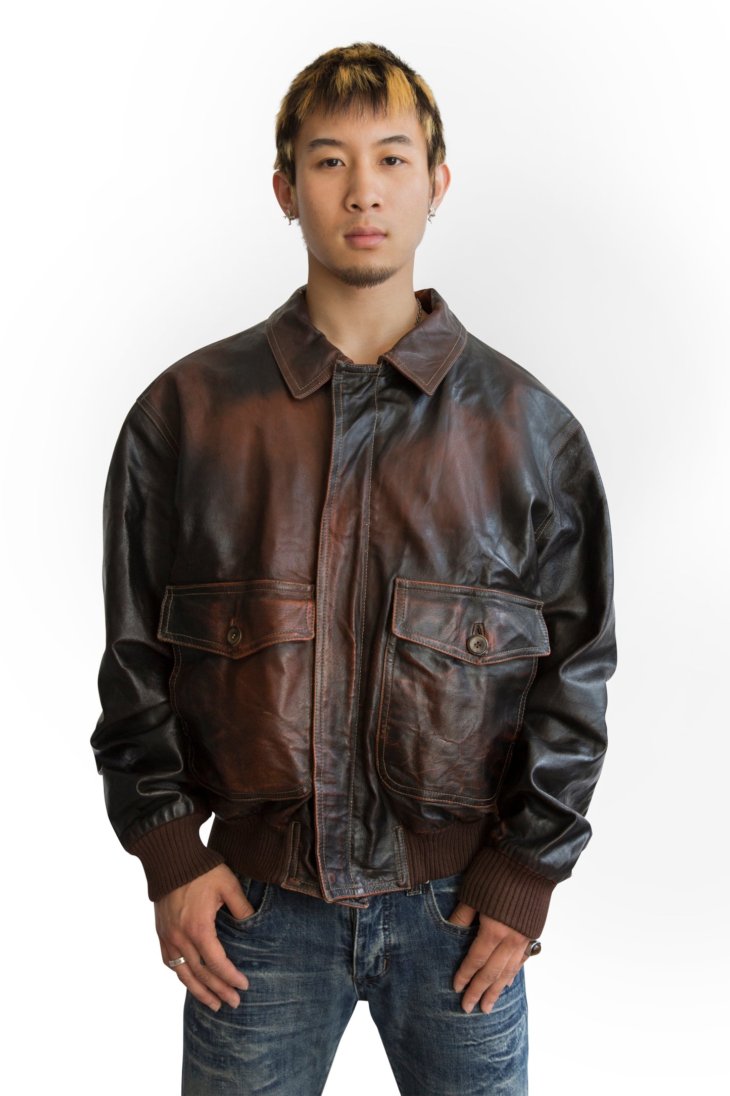 Sergio Valentino Distressed Orange Leather Jacket